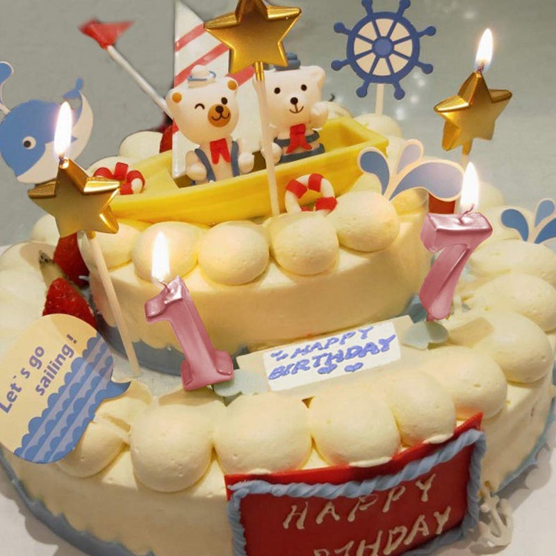 XNOVA 7th Birthday Candle Seven Years Pink Happy Birthday Number 7 Candles for Cake Topper Decoration for Party Kids Adults Numeral 70 47 27 37 77 75 - Image 3